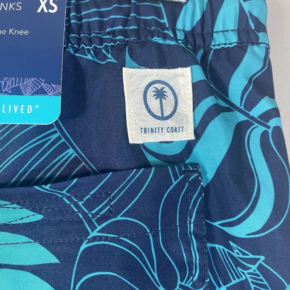Trinity Coast Swim Trunks Men XS Navy Mint Mesh Lining Side Pockets Floral